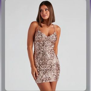Windsor Shimmer Sequin Mini Dress (Rose gold S)